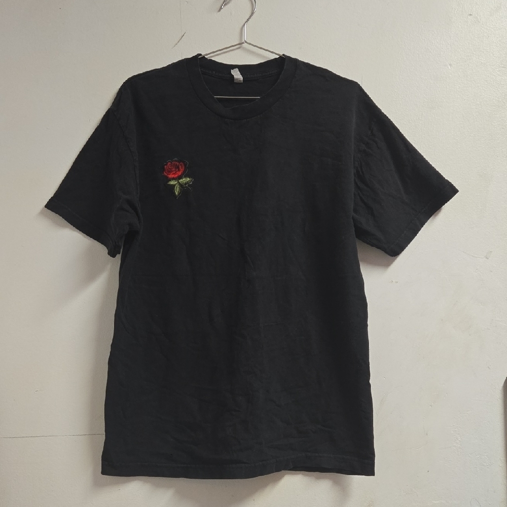 Black T-Shirt with Rose Embroidery
